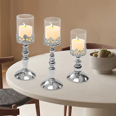 $46.05 • Buy Crystal Pillar Candle Stand Glass Candle Holder With Cover Tealight Candle Stick