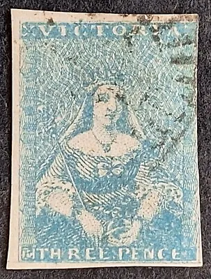 1854 Victoria Australia 3d Blue Imperf Half Length Stamp C+F Printing Used • $7.40