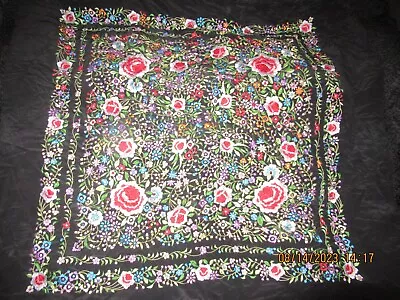 Manton De Manila  Piano Shawl  Flowers Floral   130 X 130 Cm  + Fringe • $185