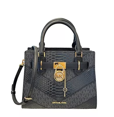 Michael Kors Hamilton Small Satchel Shoulder Bag Exotic Embossed Mk Black Multi • $119.80