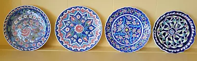 4 Vintage Handmade Turkish Pottery Ceramic Wall Hanging Decorative Plates Signed • $49.99