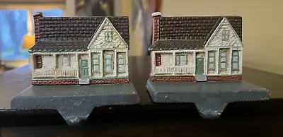2 Vintage Midwest Of Cannon Falls Cast Iron Christmas Houses Stocking Holders • $19