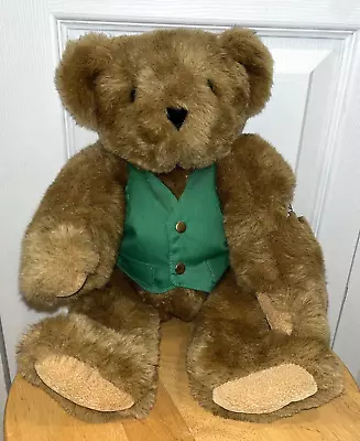 Vermont Teddy Bear Kiss Me Green Shamrock Irish Vest Jointed Plush Brown 15  • $20