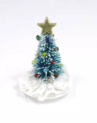 WMH Dollhouse Miniature Christmas Tree On Lace - Multi Color Beads- 1 1/2  TINY • $6.50