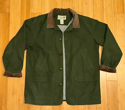 Vtg L.L Bean Corduroy Trim Green Barn Chore Coat Jacket Men’s Size L Reg EUC • $56