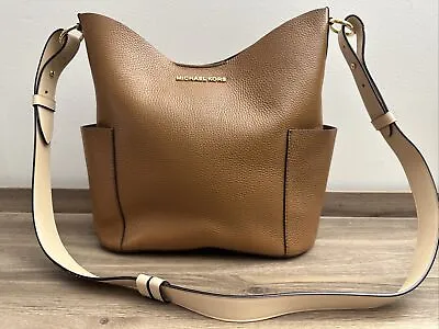 Michael Kors Bedford Bucket Shoulder Bag Brown Tan Pebble Leather • $84.95