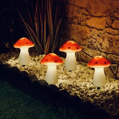 4 Pack Firefly Mushroom Stake Solar Light Garden Outdoor Decoration New • £9.99