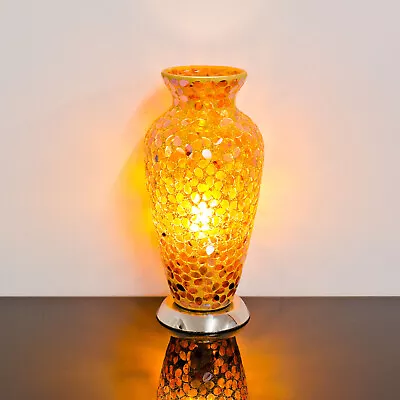 Mosaic Glass Vase Lamp Brown Flower Design Petal Floral Home Gift Table Lamp • £49.99