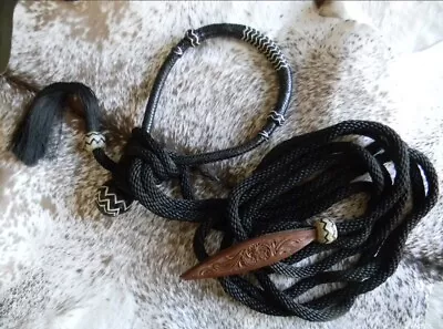 Genuine Rawhide Black Bosal With Nylon Mecate Rein Hair Tassel Bitless Hackamore • $49.95