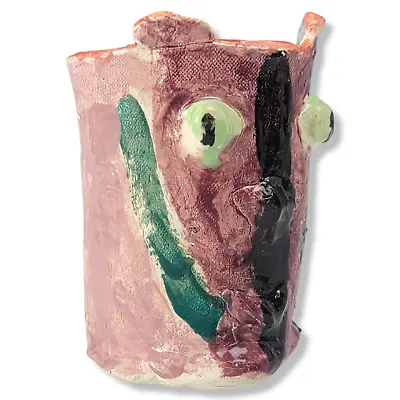 Vintage Abstract  Primitive Face Vase Folk Art Studio Art Pottery • $45