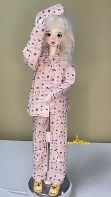 1/4MSD BJD Doll Clothes Outfit Home Wear Pajama Strawberry+Cat Shirt+Pants+Patch • $19.49