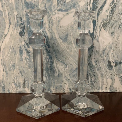 $64.99 • Buy 2 Vintage Val St Lambert 9.5  Gardenia Pattern Belgium Crystal Candlesticks