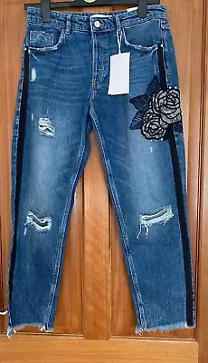 ZARA 'CIGARETTE RIPPED/  Distressed BLUE' DENIM JEANS  UK SIZE 10 EU 38 • £19.99