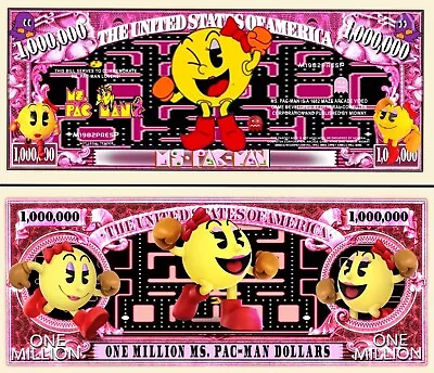 Ms Pac-Man Maze Arcade Video Game 1982 Commemorative Million Dollar Bills X 2 • £1.99