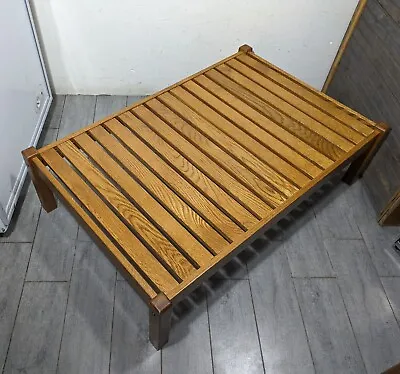 Vintage Rustic Solid Oak Slat Wood Low Bench Coffee Table Mid Century Modern • $450