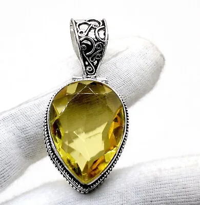 925 Sterling Silver Yellow Citrine Gemstone Jewelry Vintage Pendant Size-2  • $19.99