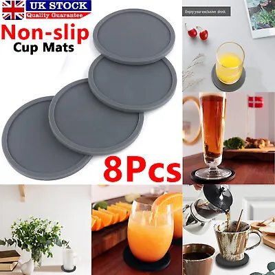 £6.85 • Buy 8x Set Round Grey Silicone Coasters Non-slip Cup Mats Pad Drinks Table Glasses