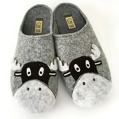 Calzamur Men's Felt Moose Embroidered Slippers Spain 44 US Men's 10/10.5 Shoes • $45