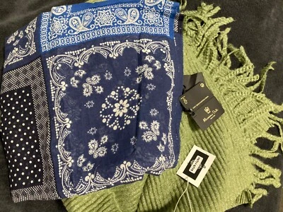$25 • Buy Massimo Dutti Scarf In Blues And High Eight Scarf  Green Crinkle Scarf NWT