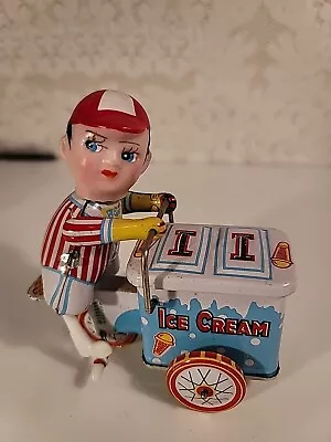 Tin Lith Metal Windup Mechanical Toy Ice Cream Vendor Cart 260 MS-405 China • $9.99