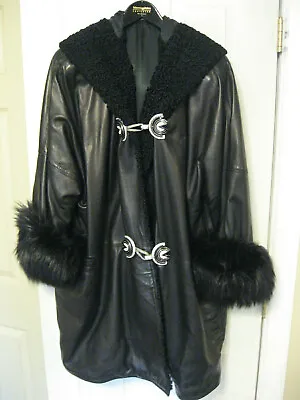 Gianni Versace Pre 1997 Sz 40 Hooded Black Lamb Leather Fur Jacket Coat $12K !! • $6000