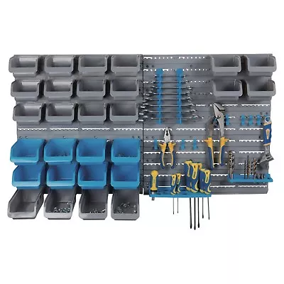 44 Pc Wall Mounted Panel Tools Screws Bits Storage DIY Organiser Rack Boxes Bins • £21.99