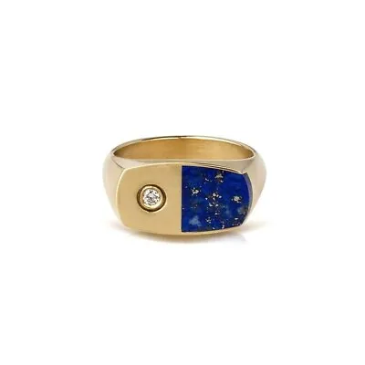 Mens 14k Gold Lapis Lazuli Cz Gp Cabochon Ring Size 8 9 10 11 12 13 • $55.25