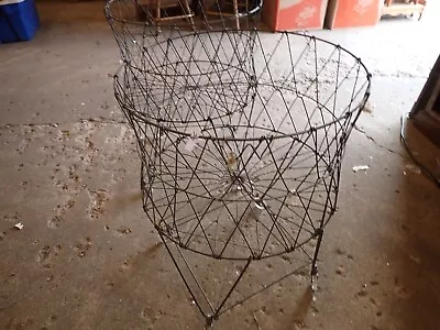 Allied Co. Vintage Collapsible Folding Wire Basket Laundry Rolling Cart 1960 • $185