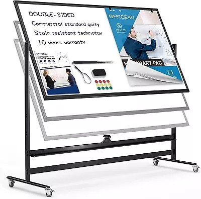48x36 Mobile Whiteboard Framed Stand Double Sided Board Rolling Wheel Magnetic • $125.85