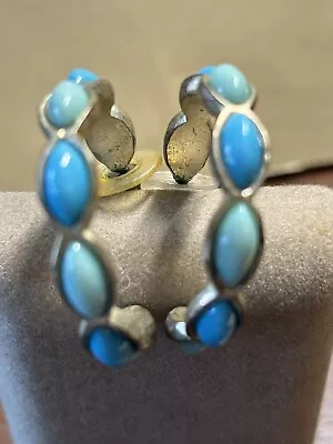 Sterling Silver Turquoise Hoop Earrings • $28