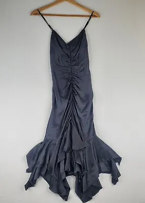 BETSEY JOHNSON Dress Womens 2 Black 100% Silk Mermaid Flare Morticia Fishtail • $150