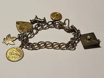Vtg Monet Goldtone Charm Bracelet Sterling GF Charms Josten BMCO NSPA 21st Bday • $29.99
