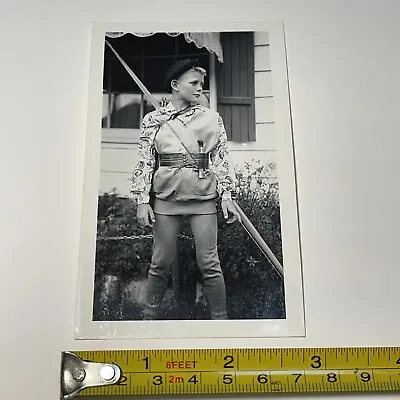 Vintage Photo Boy In Peter Pan Costume Looking To The Side • £3.89