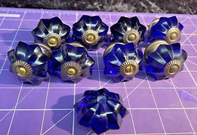 8 -Vintage Lot - Vintage Used Blue Glass Knobs And Pulls Furniture Hardware • $28