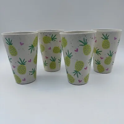 Tropical Pineapple Melamine Set Of (4) Glasses Outside Festive Poolside Party • $19.95