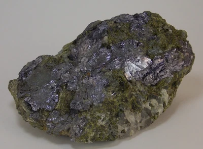 $64 • Buy MOLYBDENITE CRYSTALS On EPIDOTE - 9.2 Cm - MOORE CREEK MINE, CALIFORNIA 26578