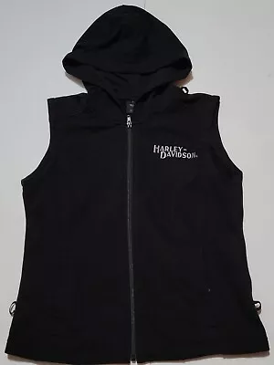 Harley Davidson Sleeveless Hooded Sweatshirt Zip Hoodie Size Medium Black • $18.88