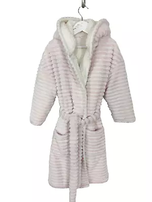 Girls M&s Kids Age 7-8yrs Pink Fleece Rabbit Ears Hood Dressing Gown Night Robe • £9.99