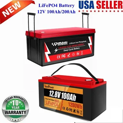 12V 100Ah/200Ah LiFePO4 Deep Cycle Lithium Battery RV Off-Grid Solar W/ BMS • $400.99