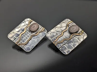 OOAK Vtg Taxco Mexico Sterling Silver Inlaid Enamel Minimalist Deco Earrings • $44.95