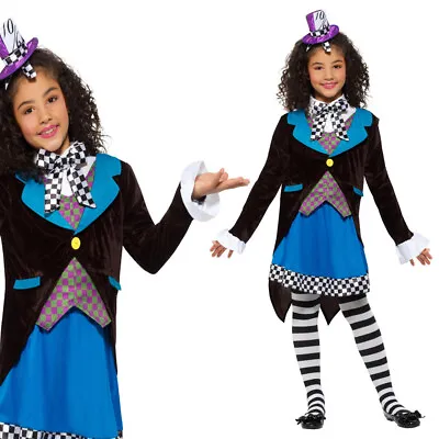 £11.99 • Buy Girls Mad Hatter Costume Kids Fairytale Fantasy World Book Day Fancy Dress Outfi