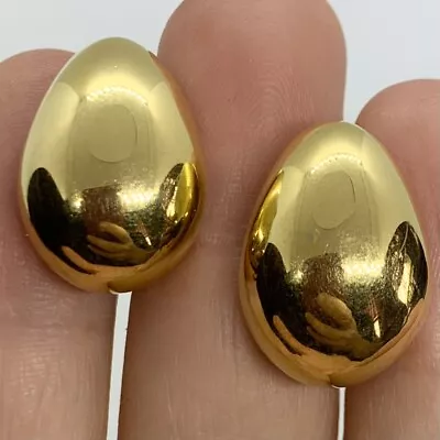 Vtg Monet Shiny Gold Chunky Teardrop Half Hoop Earrings Clip-on 7/8” • $10.36