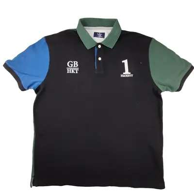 Hackett London GB 1 Colourblock Polo Shirt Size L Classic Fit Mens Black • £19.99