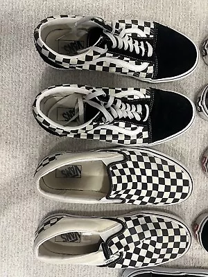 Size 10.5 - VANS Laceless And Laced Checkered • $40
