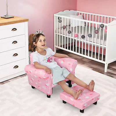 £61.99 • Buy Cute Cloud Star Child Armchair Seat Wood Frame W/ Footrest Padding Pink