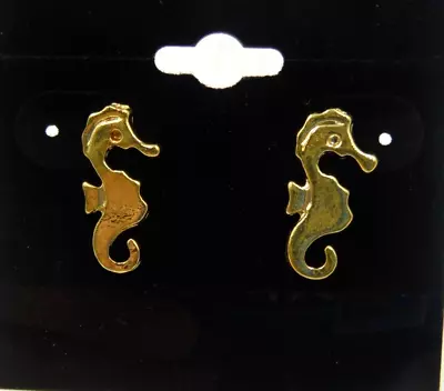 Small Gold Seahorse Post Earrings  Ocean  Beach  Sea • $1.25