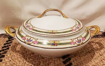 Victoria CZECHOSLOVAKIA Casserole Dish With Lid Gold Pink Green Vintage  • $24.99