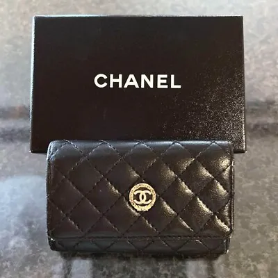 Chanel Coco Mark Ribbon Motif Key Case Leather Black Used Jp • $336