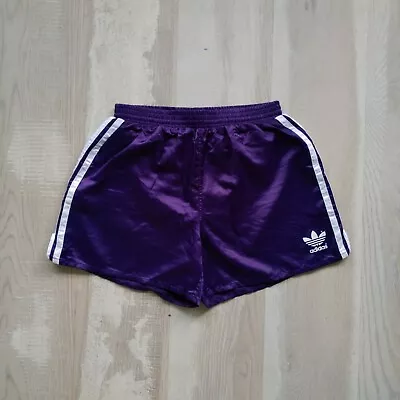 Adidas Vintage Running Shorts  Purple White Nylon Made Slovenia Mens Size M  • $93.79