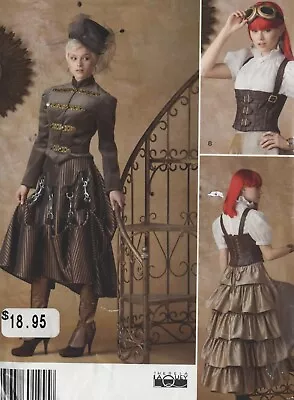 Corset Steampunk Top Skirt Spats Costume Pattern Plus Size Peasant Blouse Uncut • $5.25